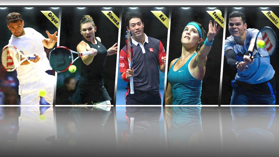 (ka-ki) Milos Raonic, Eugenie Bouchard, Kei Nishikori, Simona Halep, dan Grigor Dimitrov